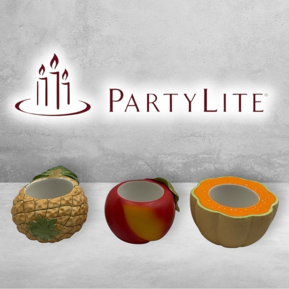 Partylite Fruit Splash Ceramic Votive Tealight Candle Holders Set of 3